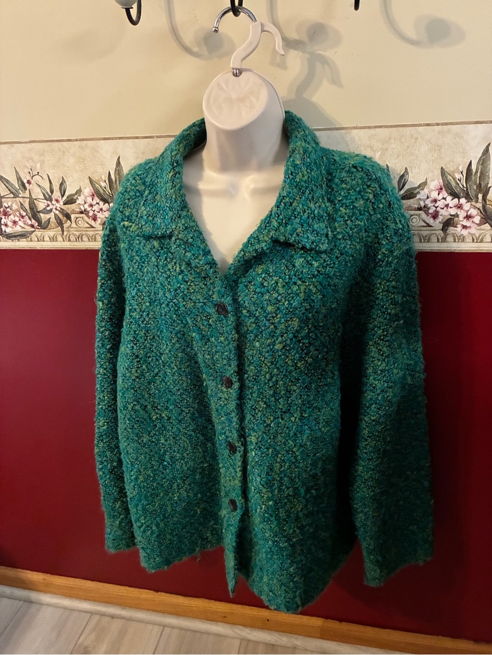 Chico's Teal Green Textured Button-Front Cardigan